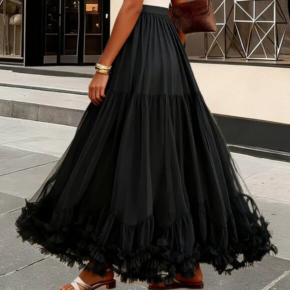 NEW! BOHO HIGH WAIST TULLE FULL SKIRT SZ M - Picture 2 of 4